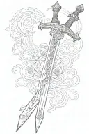 traditional double edged sword with hebrew 4:12 along blade tattoo design idea