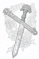 traditional double edged sword with hebrew 4:12 along blade tattoo design idea