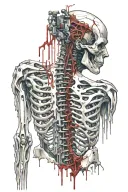 Cybernetic Back Bone, Cyberpunk, Noen, Electronics, Ripped flesh, Torn flesh, Spinal Column, dripping blood, Bloody tattoo design idea