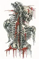 Cybernetic Back Bone, Cyberpunk, Noen, Electronics, Ripped flesh, Torn flesh, Spinal Column, dripping blood, Bloody tattoo design idea