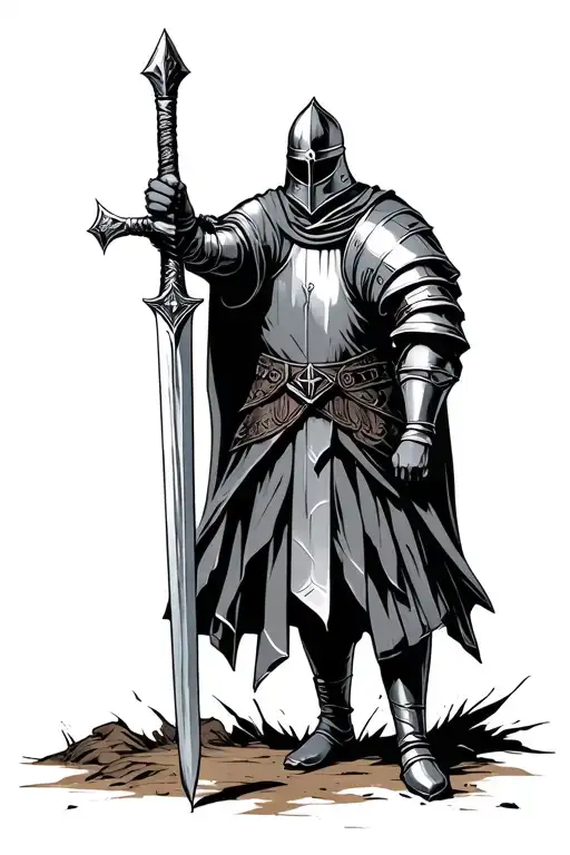 templar knight holding sword tattoo design idea