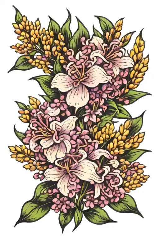lilacs and wheat tattoo design idea