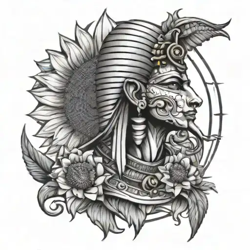 Egyptian God Ra with sun and sunflowers  tattoo design idea