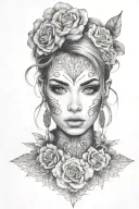 young woman front face tattoo tattoo design idea