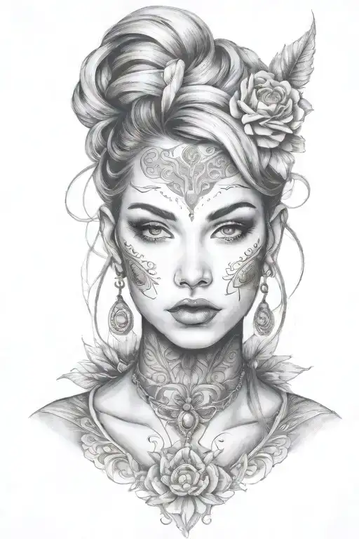 young woman front face tattoo tattoo design idea