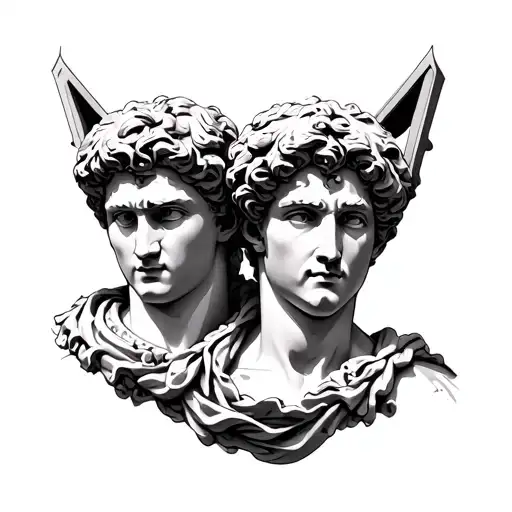 Castor and Pollux statues tattoo design idea