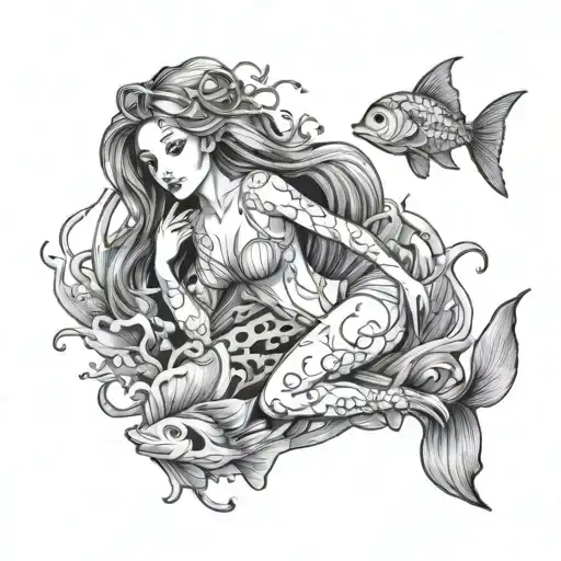 underwater girl tattoo design idea