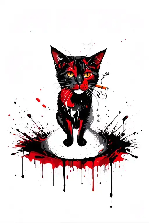 grungy street cat face smoking cigarette tattoo design idea