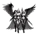 3 female warrior angels and 2 male angel warriors  tattoo design idea