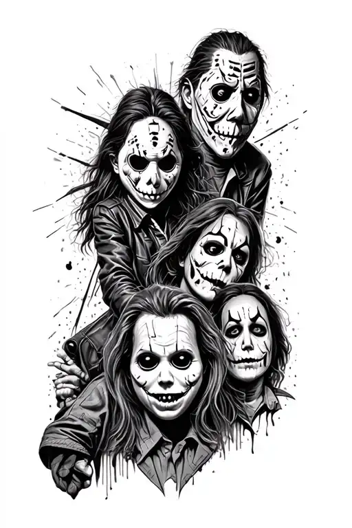 Horror tattoo with freddy krueger, jason, leather face, chucky, ghost face, jigsaw and michael myers tattoo design idea