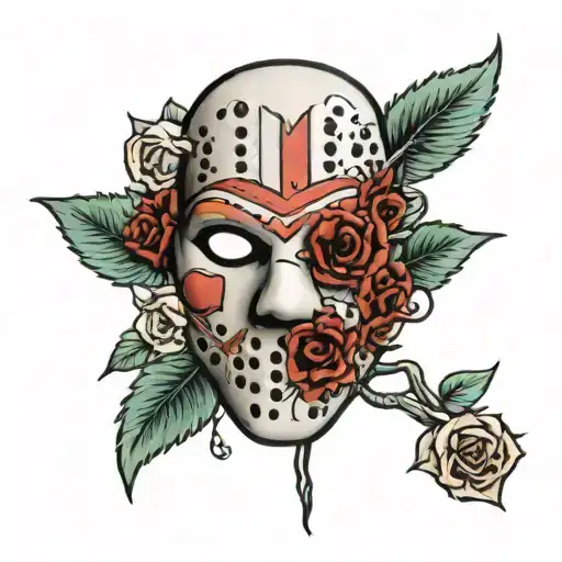 Jason mask with flowers intertwined tattoo design idea