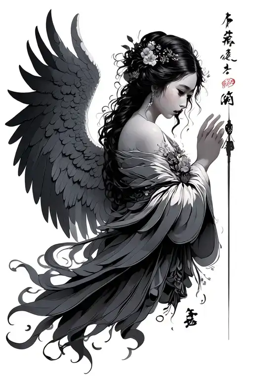 japanese style angel tattoo design idea