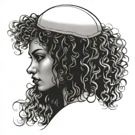 girl face curly hair Krystal tattoo design idea