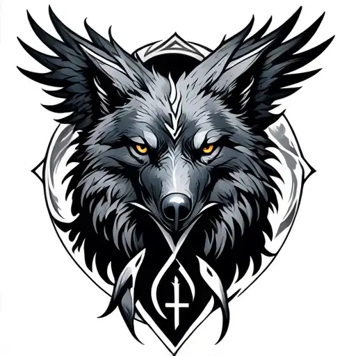 crow,odin,wolf,nordic rune symbol intertwined tattoo design idea
