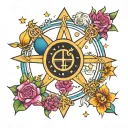 celestial stars, Gemini, Taurus, Libra symbol intertwined tattoo design idea