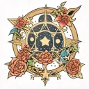 celestial stars, Gemini, Taurus, Libra symbol intertwined tattoo design idea