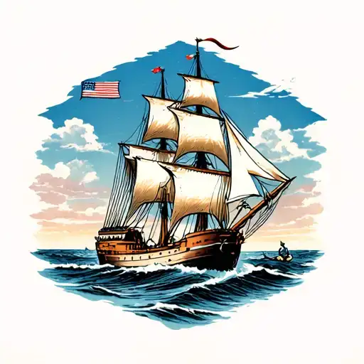 clipper ship navigating tattoo design idea