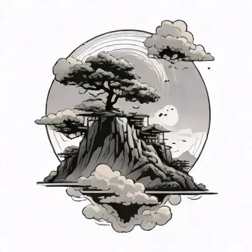 Incorporate a black-grey tattoo of the Akatsuki cloud symbol with a subtle anime landscape on the calf tattoo design idea