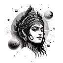kali goddess head and planets in the background tattoo design idea