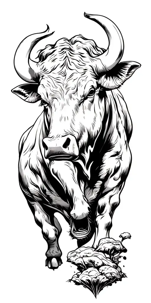 Raging Bull overlooking a valley tattoo design idea