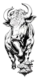 Raging Bull overlooking a valley tattoo design idea