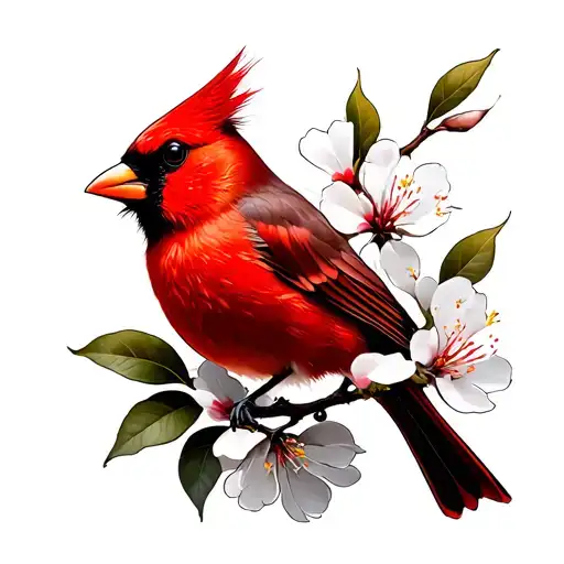 red cardinal bird cherry blossom  tattoo design idea
