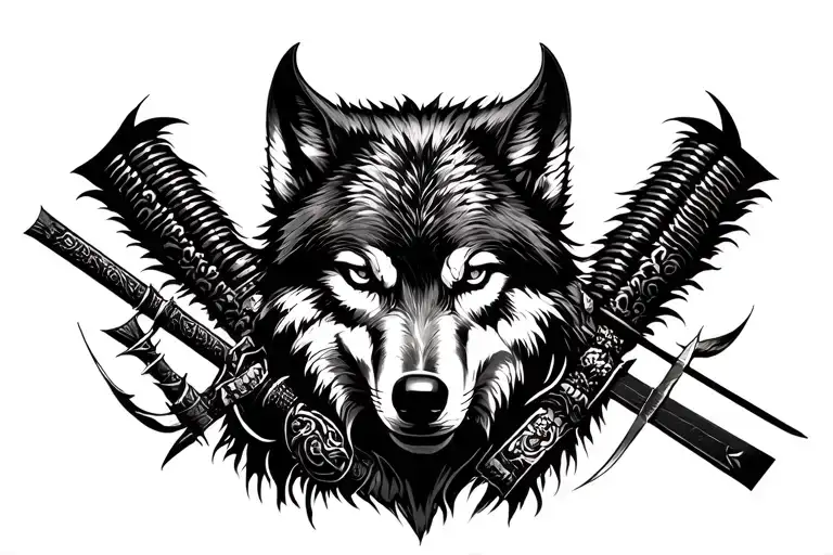 wolf and samurai warrior tattoo design idea