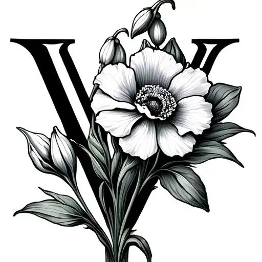 aquarius letter V carnation flower snowdrop flower tattoo design idea