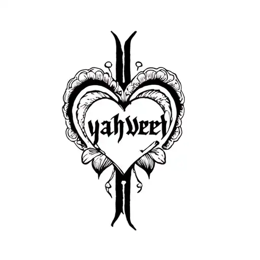 "yahweh" heart shape tattoo design idea