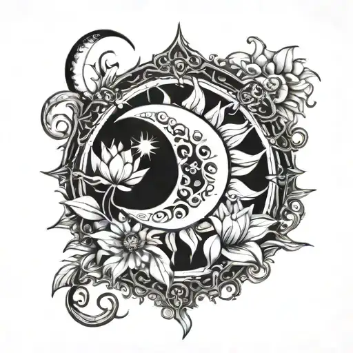 moon sun lotus flower tattoo design idea