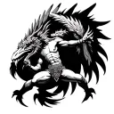 quetzalcoatl fighting Aztec god figure surrounded tattoo design idea