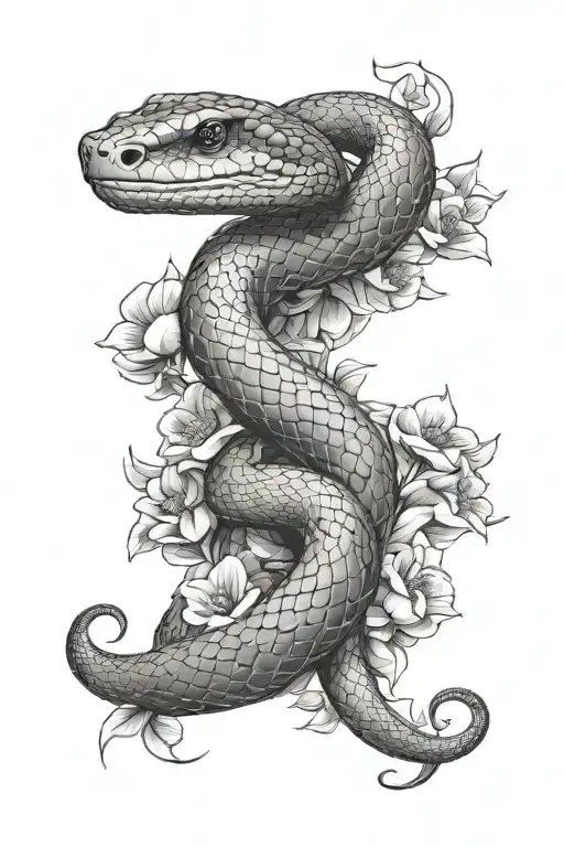 Half sleeve of a snake wrapped in flowers tattoo design idea