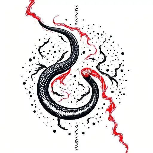 electric eel red and black background tattoo design idea