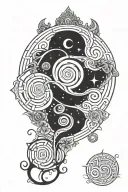 Spiral galaxy, labyrinth, infinity symbols tattoo design idea