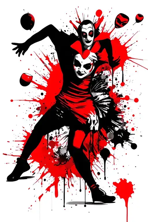 a shadow jesters who juggles with masks of different emotions tattoo design idea