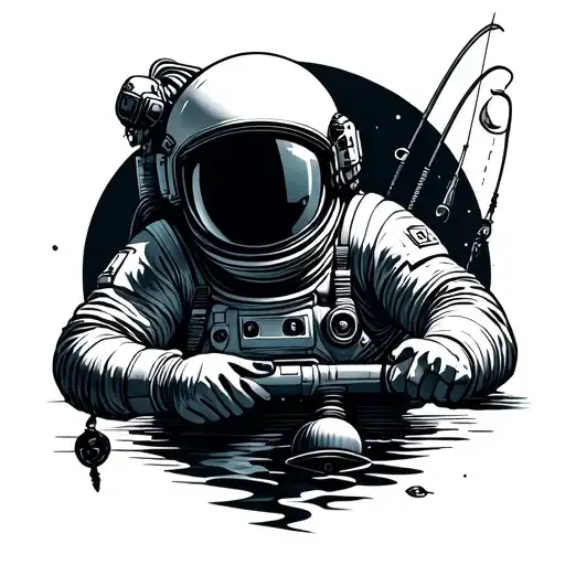 Astronaut Fishing tattoo design idea