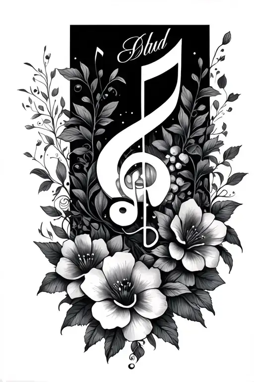 music notes with "old soul" and flowers  tattoo design idea