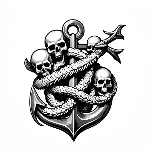 leviathan wrapped around an anchor with skulls intertwined tattoo design idea
