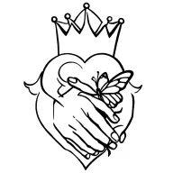 a claddugh symbol consisting of two hands clasping a heart mounted by a crown with a butterfly landing on back on heart tattoo design idea
