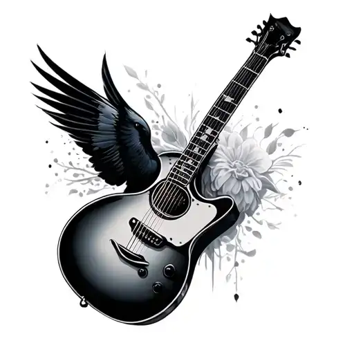 guitar, black bird, memorial tattoo tattoo design idea