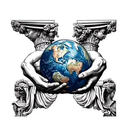 greek column quarter sleeve featuring atlas holding the earth tattoo design idea