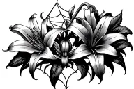lillies with spider weaving a web tattoo design idea