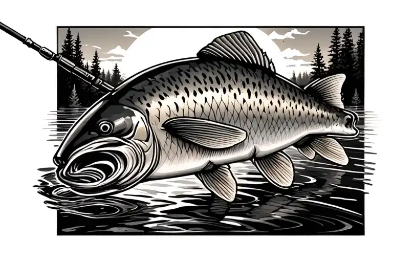 trout fly fishing tattoo design idea
