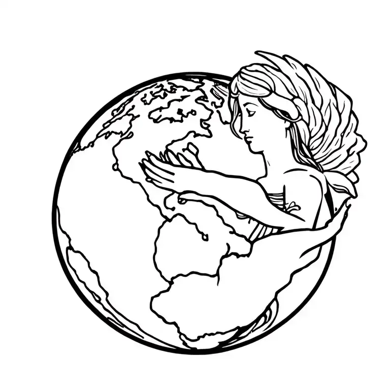 greek goddess gaia holding Earth tattoo design idea