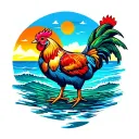 Hawaii inspires with waves, sunset, Hawaii chicken  tattoo design idea