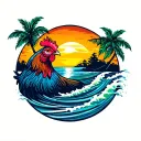 Hawaii inspires with waves, sunset, Hawaii chicken  tattoo design idea