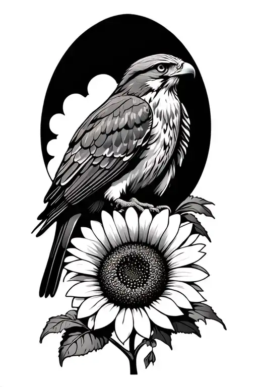red tailed hawk and bluebird sitting on a sunflower tattoo design idea