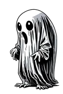 cute sheet ghost scared of itself w/skinny legs knocking together tattoo design idea