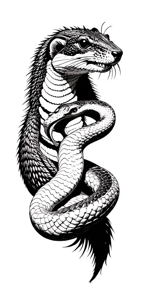 mongoose fighting snakes  tattoo design idea