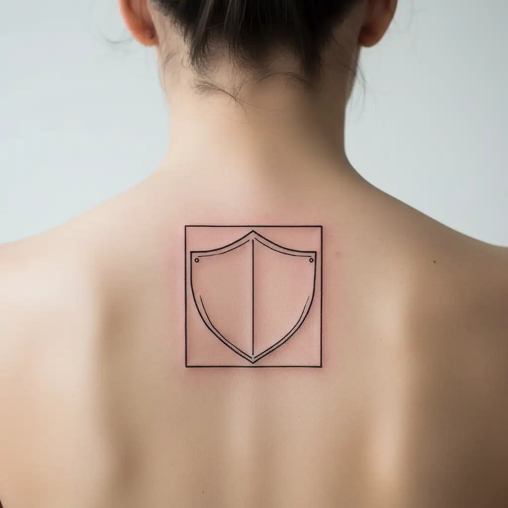 Minimalistic shield on left buttock tattoo design idea